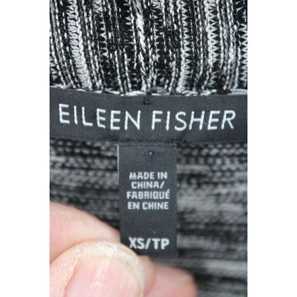 EILEEN FISHER BLACK WHITE OPEN FRONT CARDIGAN SIZE XS 80% SILK 20% ORGANIC COTTN - Picture 4 of 5